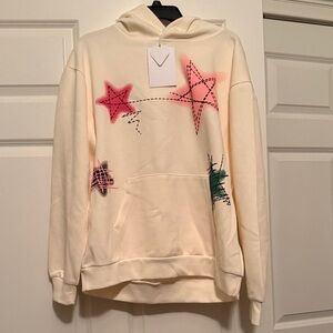 Aelfric Eden Cream Hoodie with Star Accents size Small